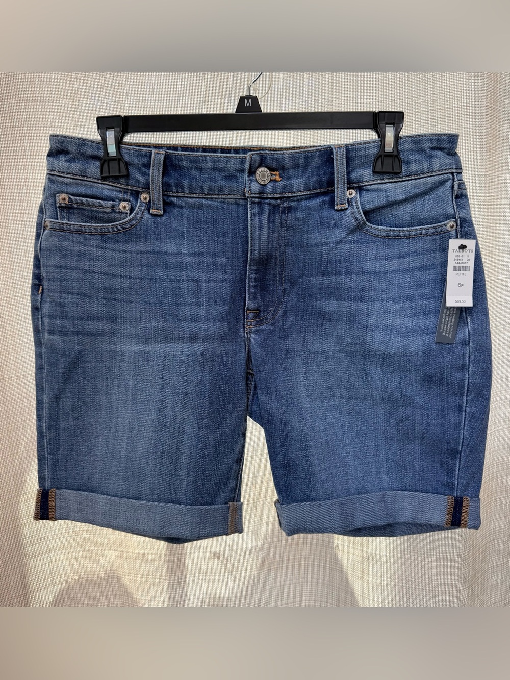 Talbots Girlfriend Denim Shorts 7 1/2 Inseam Medium Wash Cuffed Hem Sz 6P NWT